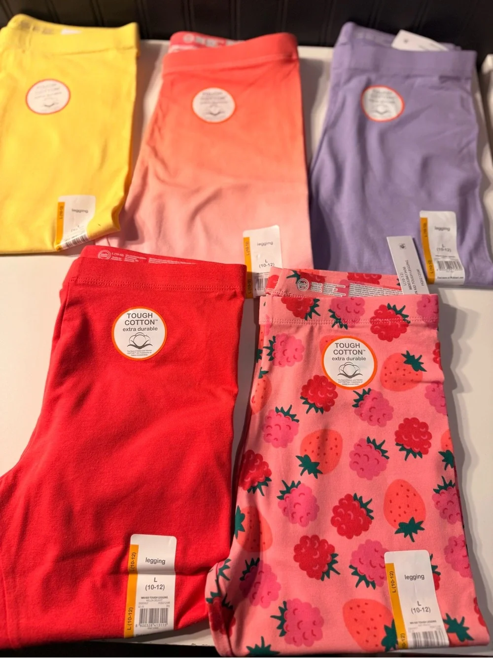 Tough Cotton Bright Kids Leggings - Red & Strawberry Print set of 5 large